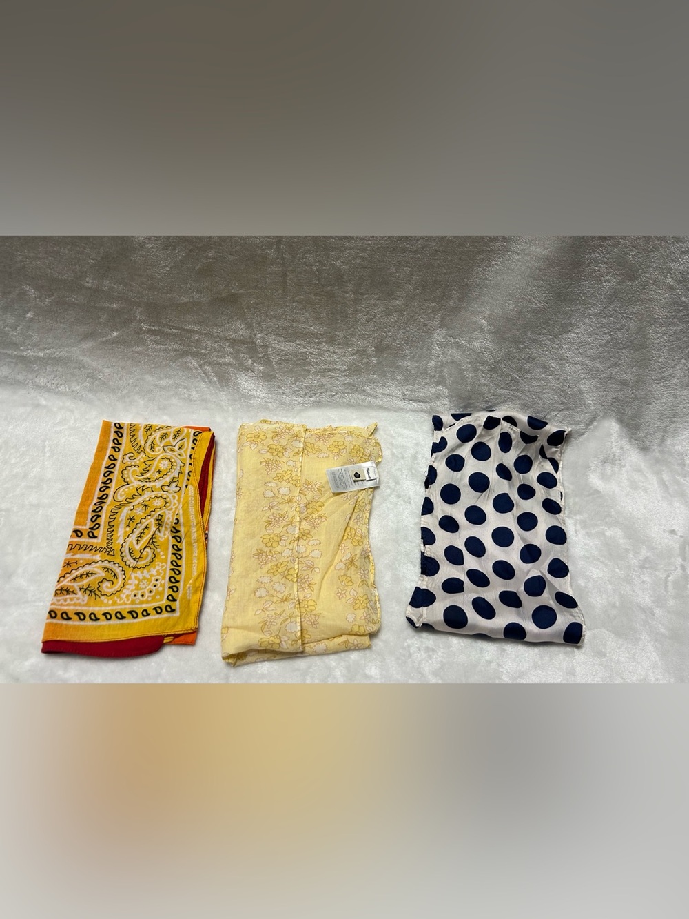 3pc Bandana Scarves scarf orange Yellow Floral brown tan blue white Polka Dot